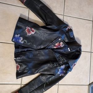 Floral embroidered leather jacket